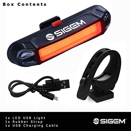 Also for Helmet and Backpack Max.120 Lumens SIGEM Ultra Bright Bike Tail Light LED Safety Warning Strobe Head Light USB Rechargeable Bicycle Flashing Rear taillight Headlight