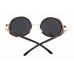 JJLHIF 50s Blue Round Sunglasses Retro Design Punk Steampunk Vintage Style Goggles Blinder Fashion Accessories Golden Frame & Reflective Lens + Portable Glasses Case - B01KHMBPHM