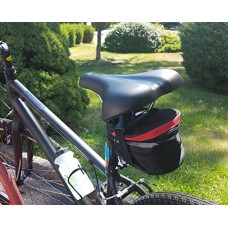 BICYCLE STRAP ON SADDLE BAG UNDER SEAT WITH EXTENSION ZIPPER LIGHT WEIGHT - BLACK - TRIMMED WITH RED AND GREY - B072P67K1H
