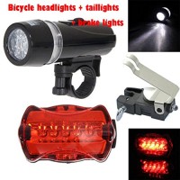Fullfun 5 LED Lamp Bike Front Head Light + Rear Safety Flashlight + Bicycle Brake Light - B077M2V2DJ
