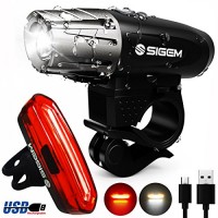 SIGEM Bike Light Set  Ultra Bright  USB Rechargeable  Premium LED Front Headlight and Rear Taillight. Both Bicycle Head & Tail Lights are Waterproof  Easy to install. - B075Q664C5