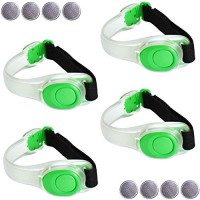 ANYTINUS 4 Pack LED Glow Armbands Bracelets Lights Up Flashlights Ankle Band Flashing Safety Light for Women Men Runners Joggers Pet Owners Cyclists Come with 8 Extra Button Battery - B07D6WBJLS
