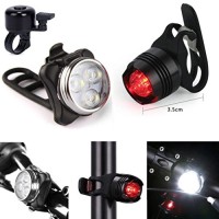 Dressffe Super Bright USB Led Bike Bicycle Light Rechargeable Headlight +Taillight +Bell - B079NZ8XZH