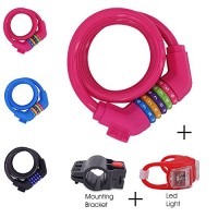 Bike Lock Cable  5-Digit Heavy Duty Bike Cable Basic Self Coiling Resettable Combination Cable Bicycle Locks with Complimentary Mounting Bracket 4 Feet - B07DQKVSYB