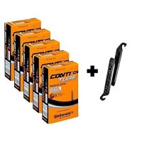 Continental Race 28" 700x20-25c Bicycle Inner Tube Bundle - 42mm Long Presta Valve (Pack of 5 w/ 2 Black Tire Levers) - B01KUGBSW2