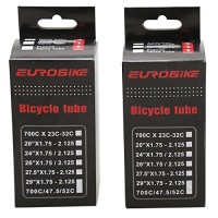 EUROBIKE 2 PACK Mountain Bike Inner Tube 48MM Long Schrader Valve and 80MM Long Presta Valve 700C Road Bike Tube - B07B3NR43Q
