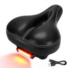 DAWAY C900 Bike Seat Rechargeable Taillight - Men Women Foam Padded Leather Wide Bicycle Saddle Cushion  Comfortable  Waterproof  Dual Spring  Soft  Breathable  Universal  1 Year Warranty  Black - B07DLQ2SPS