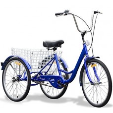 K&A Company Single Speed Tricycle with Adjustable Seat 24" Blue Steel 265 lbs Capacity - B076PKVQ6Y